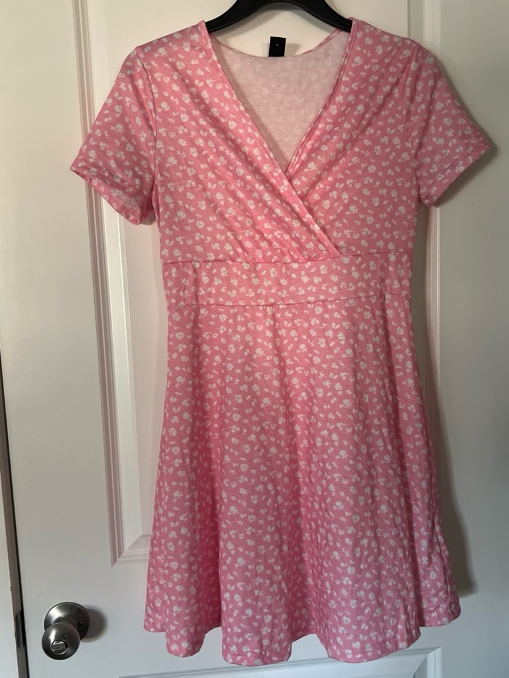 SHEIN Pink Floral Wrap-Style Fit-and-Flare Dress